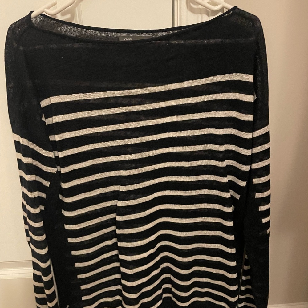 Vince Black and White Striped Boatneck Sweater